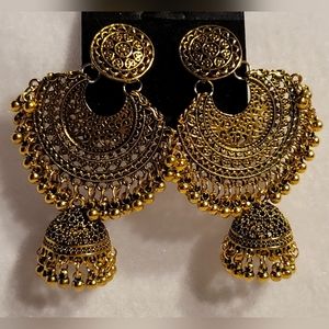 Unique Bollywood Gold Tone Dangle Stud Earrings